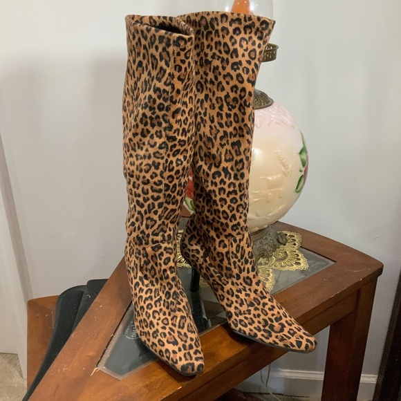 Rampage Leopard Pull On Tracy Pointed Toe Knee High Vintage Boots Size 8 - Picture 1 of 9